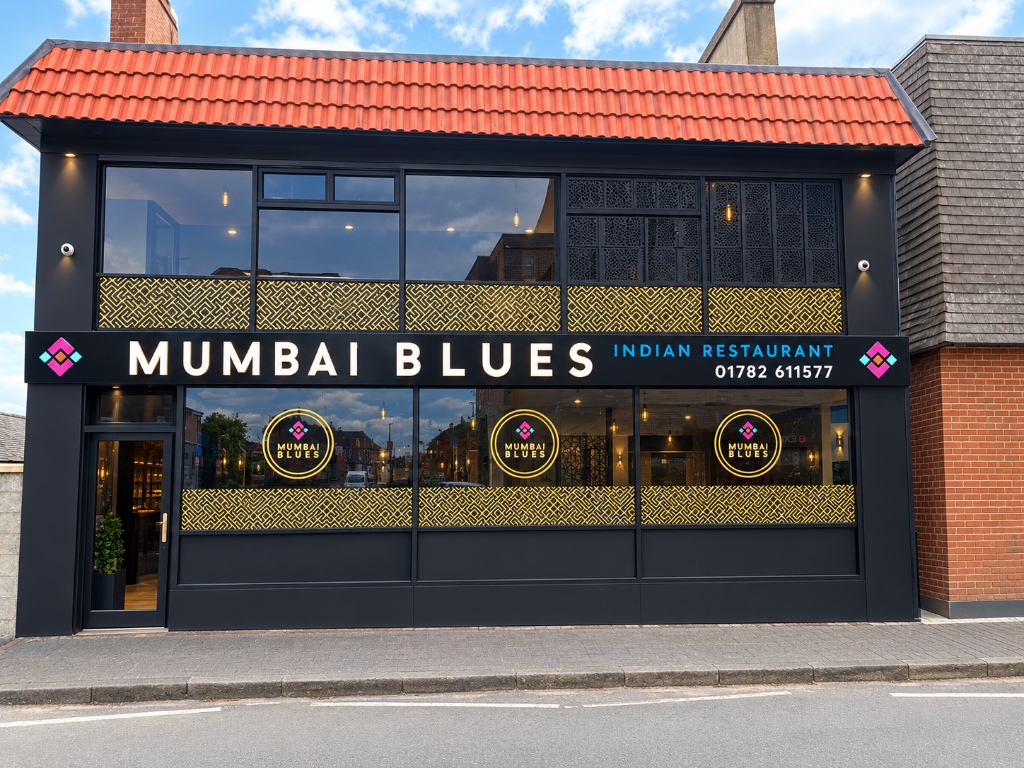 Mumbai Blues Indian Restaurant 3D Built-Up Sign & Complete Shop Branding